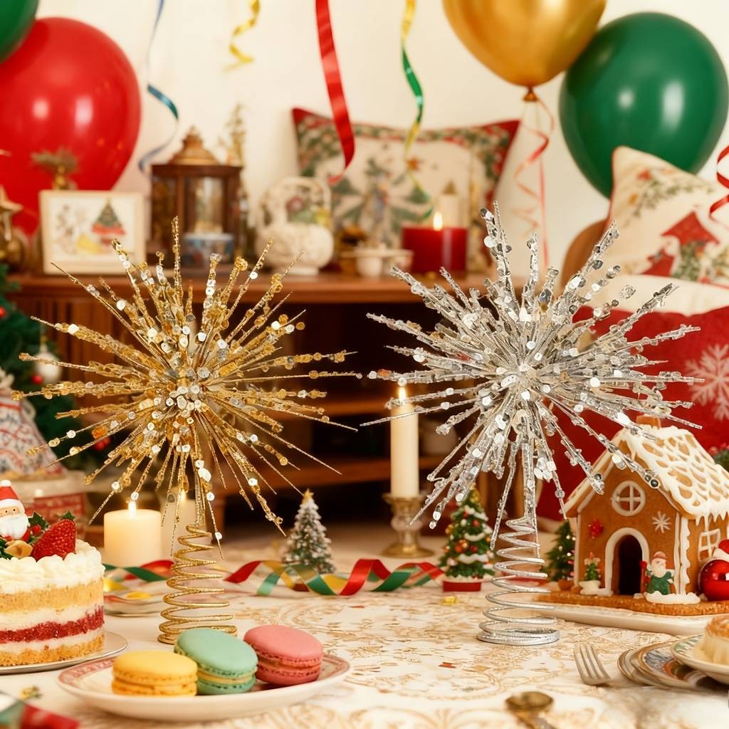 ITECHJOY Silvery & Golden Firework-Shaped Christmas Tree Topper  Add a Spark of Magic to Your Holiday Tree