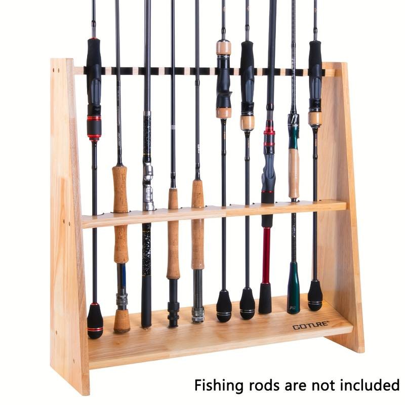 Goture 1pc Wooden 10-Hole Fishing Rod Holder with Sponge Clamp Design  Durable Storage Solution for Your Fishing Gear