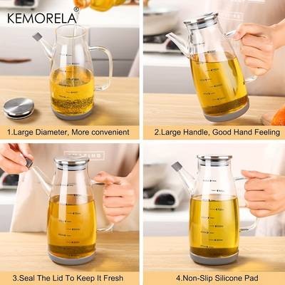 KEMORELA Glass Oil Dispenser with Stainless Steel Lid  Leakproof, Non-Slip, and Perfect for Oil, Vinegar, and Salad Dressing