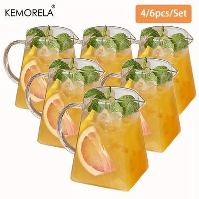 KEMORELA 4/6pcs Juice Cup with Handle  Stylish Glass Cups for Coffee, Milk, and Afternoon Tea