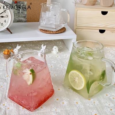 KEMORELA 4/6pcs Juice Cup with Handle  Stylish Glass Cups for Coffee, Milk, and Afternoon Tea