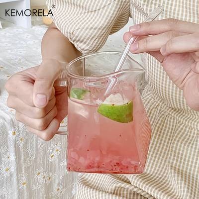 KEMORELA 4/6pcs Juice Cup with Handle  Stylish Glass Cups for Coffee, Milk, and Afternoon Tea