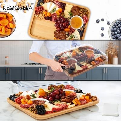 KEMORELA Large Charcuterie Plate with Lid  Perfect for Outdoor Gatherings and Events