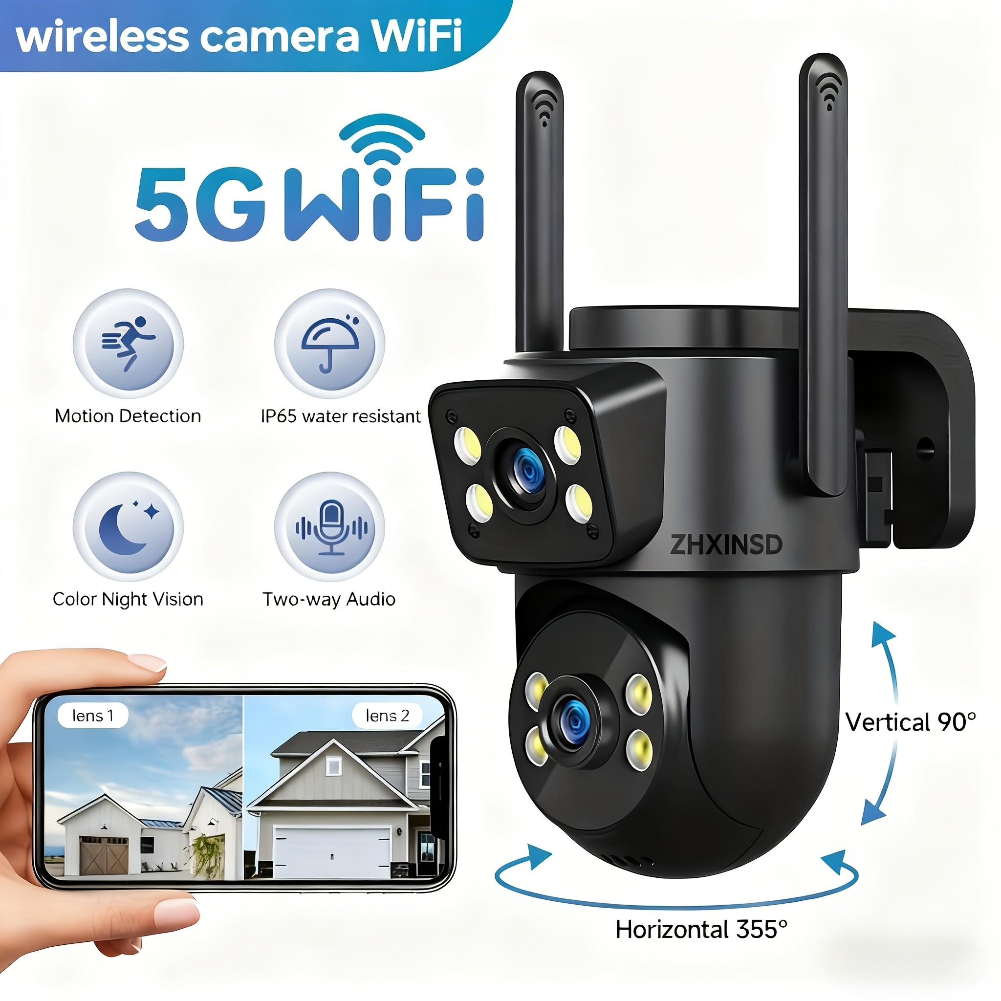 ZHXINSD Dual-Lens PTZ WiFi Security Camera