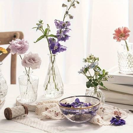 10/20pcs Transparent Simple Relief Creative Glass Vase Set  Elegant Dcor for Any Occasion