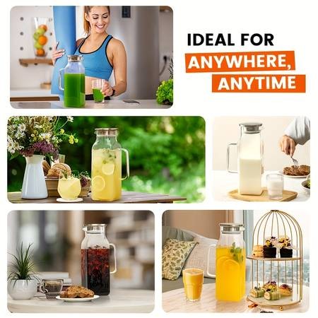 1pc 2000ml/68oz Square Glass Water Kettle with Lid and Spout Perfect for Hot and Cold Drinks