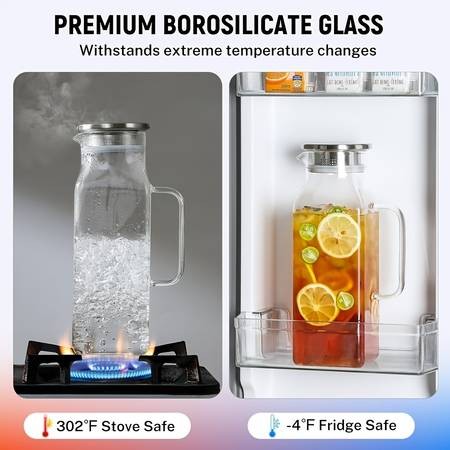 1pc 2000ml/68oz Square Glass Water Kettle with Lid and Spout Perfect for Hot and Cold Drinks