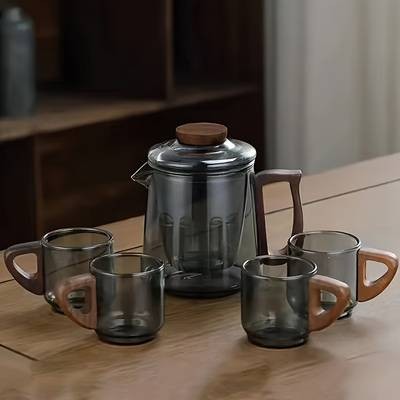 1set Luxury Smoke Grey Glass Tea Set Elegant and Functional Teapot and Cup Set for Family Use and Special Occasions