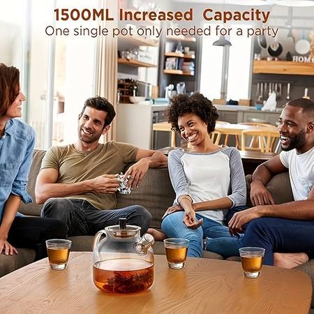 50oz Large Glass Teapot Set with Removable Stainless Steel Infuser  Perfect for Tea, Coffee, and Floral Brews