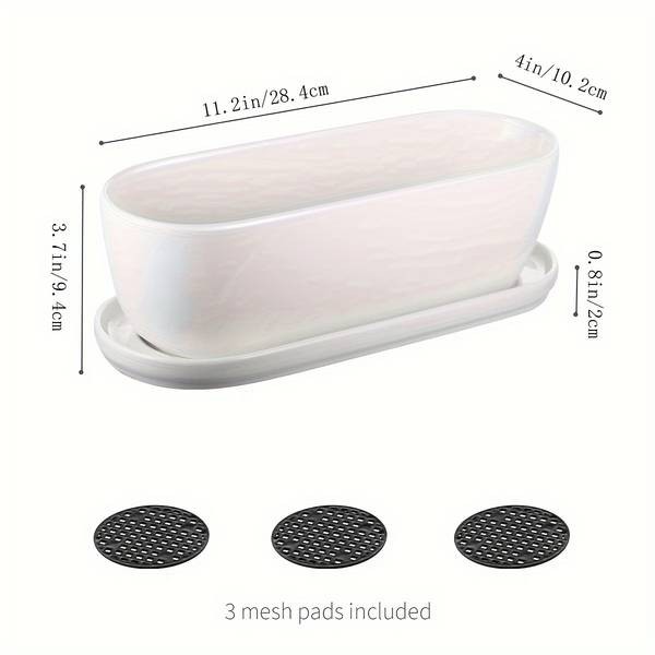 1pc Oval Ceramic Planter Pot with Drainage Hole Saucers Stylish Planter for Succulents, Herbs, and Cactus