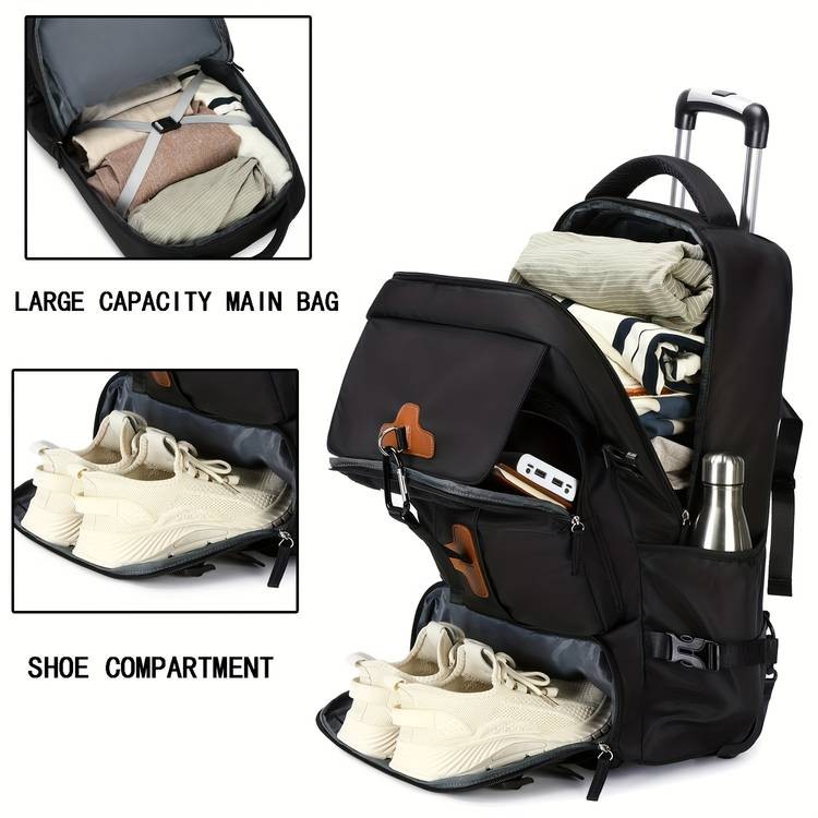Travel Rolling Backpack Durable Business Wheel Laptop Backpack with Shoe Compartment for Men and Women
