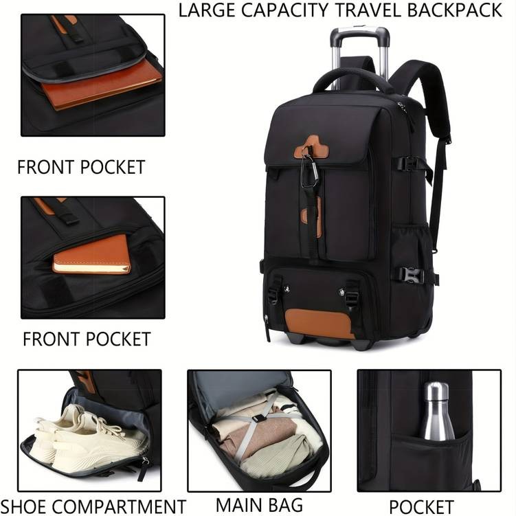 Travel Rolling Backpack Durable Business Wheel Laptop Backpack with Shoe Compartment for Men and Women