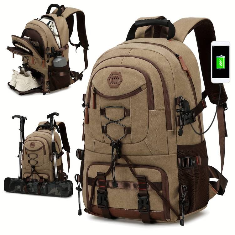 Large Capacity Hiking Backpack  Outdoor Camping Rucksack with Shoe Compartment for Men and Women