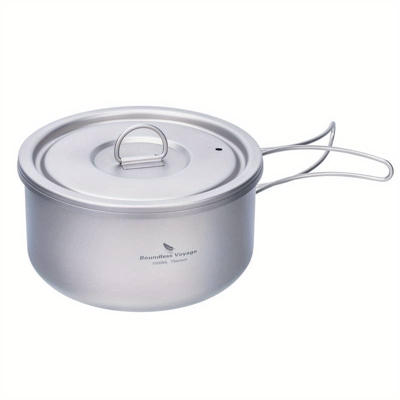 Boundless Voyage 1000ml/1L Titanium Camping Pot with Lid  Lightweight, Durable Outdoor Cooking Companion for Adventurers