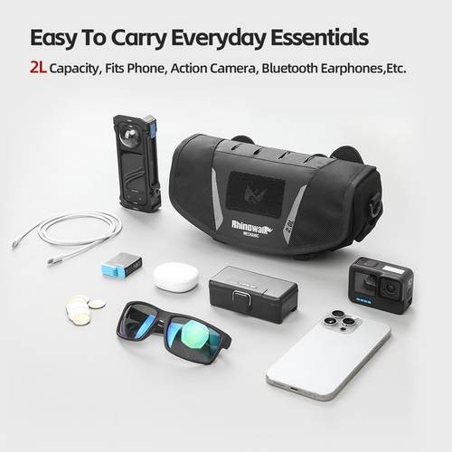 Rhinowalk Motorcycle Handlebar Bag 2L Heavy-Duty Molle System with Adjustable Strap for Tools & Essentials