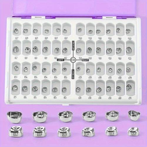 48pcs/Box of Dental Pre-Formed Metal Crowns Stainless Steel Temporary Dental Crowns for Protection & Repair