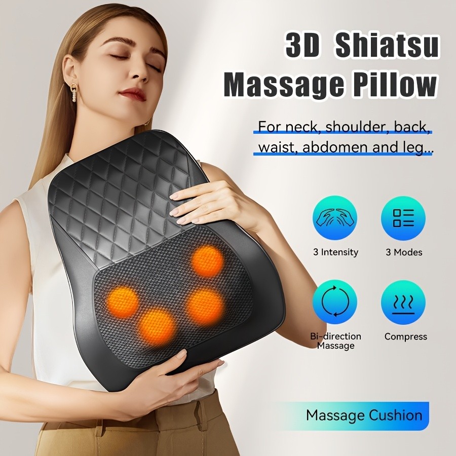 Back Massager with Heat  3D Kneading Massage Pillow for Neck, Back, Shoulder, and Legs