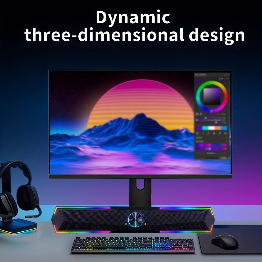 Coomaer 3D/4D Surround Sound Gaming Speaker System with RGB Lighting & Subwoofer