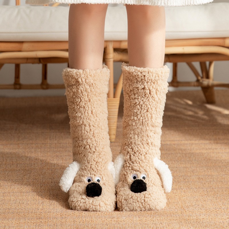 Cute Cartoon Dog Floor Socks  Cozy, Non-Slip Winter Warmth