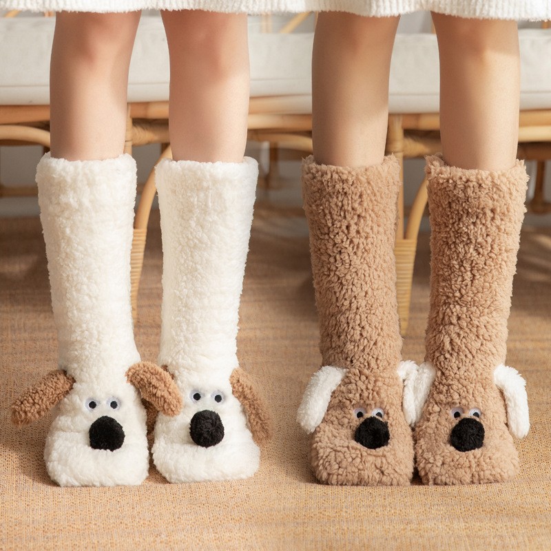 Cute Cartoon Dog Floor Socks  Cozy, Non-Slip Winter Warmth
