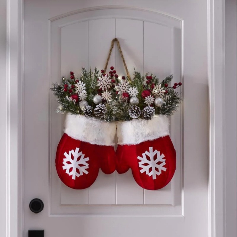 Christmas Garland Creative Glove Shaped Simulated Flower Wreath for Festive Decor