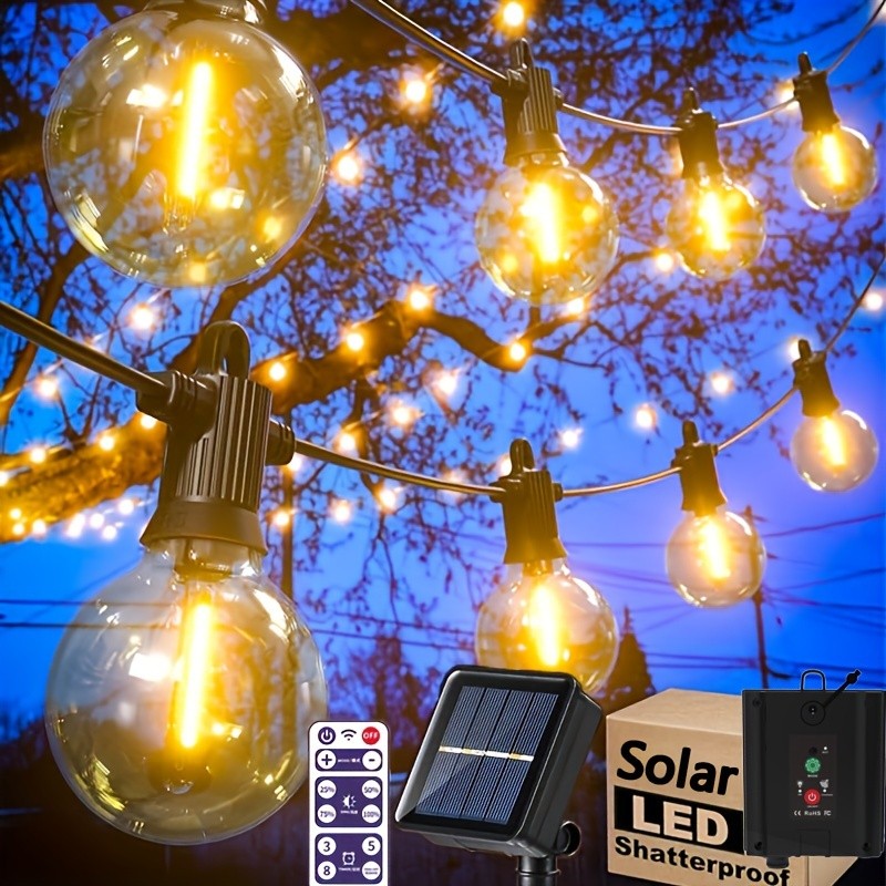 FIBRAVE Solar Powered G40 String Lights with Remote Control