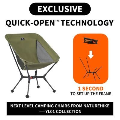 Naturehike YL01 Heavy-Duty 200.03KG Capacity Instant Setup Camping Chair  Compact, Foldable with Footrest for Ultimate Outdoor Comfort