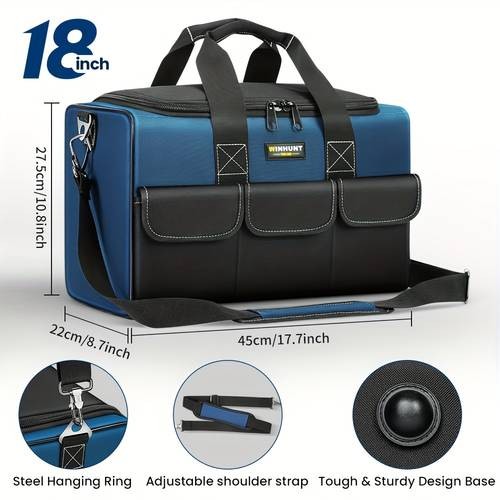 WINHUNT Heavy Duty 12-Pocket Tool Bag Large Capacity Tool Box Organizer with Adjustable Shoulder Strap