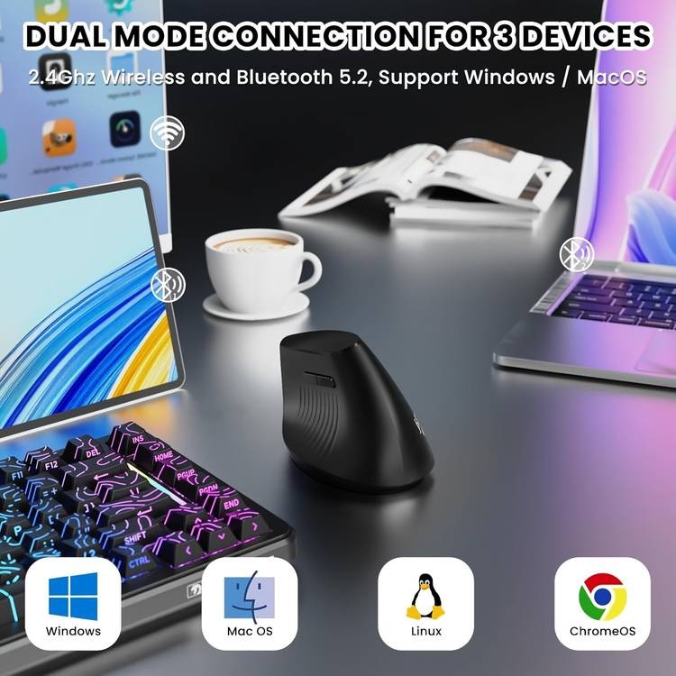 AJAZZ I300 Vertical Optical Mouse  Dual Wireless, Ergonomic, and Rechargeable