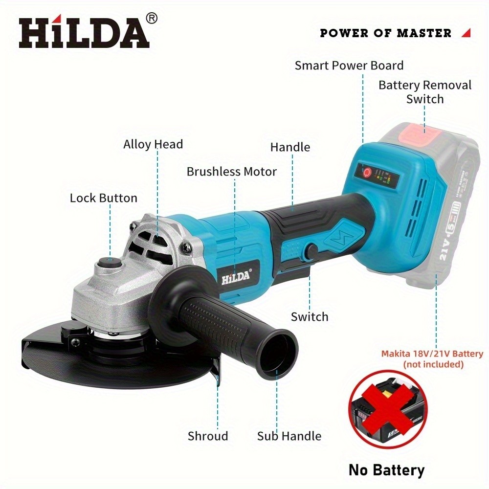 HILDA 125mm Cordless Brushless Angle Grinder