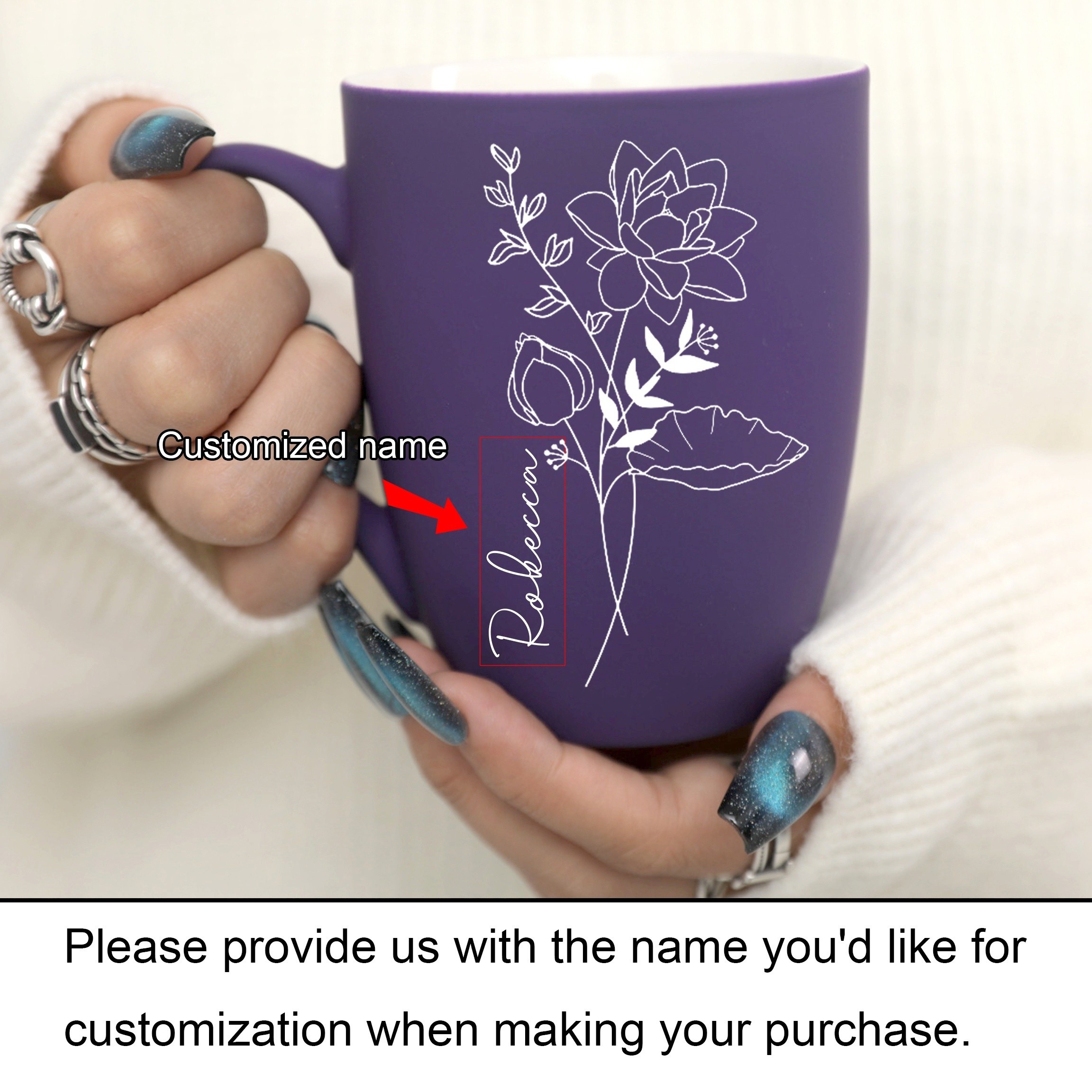 G MUGS 11oz Purple Birth Moon Bouquet Mug