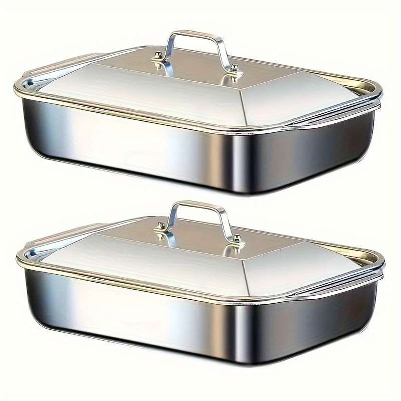 Ever Blooming 2pcs Stainless Steel Rectangular Baking Pans with Lids