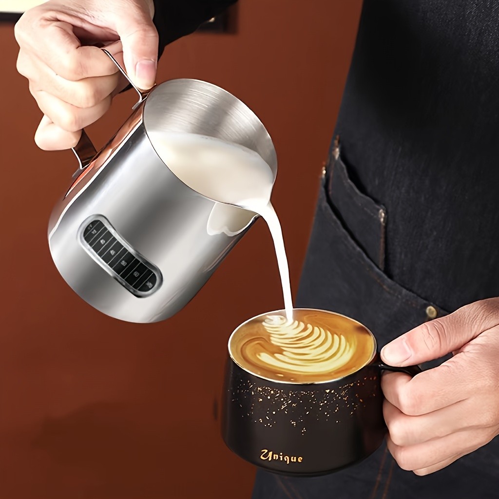 BAXCRS Stainless Steel Latte Mug with Temperature Display & Graduated Measuring Cup