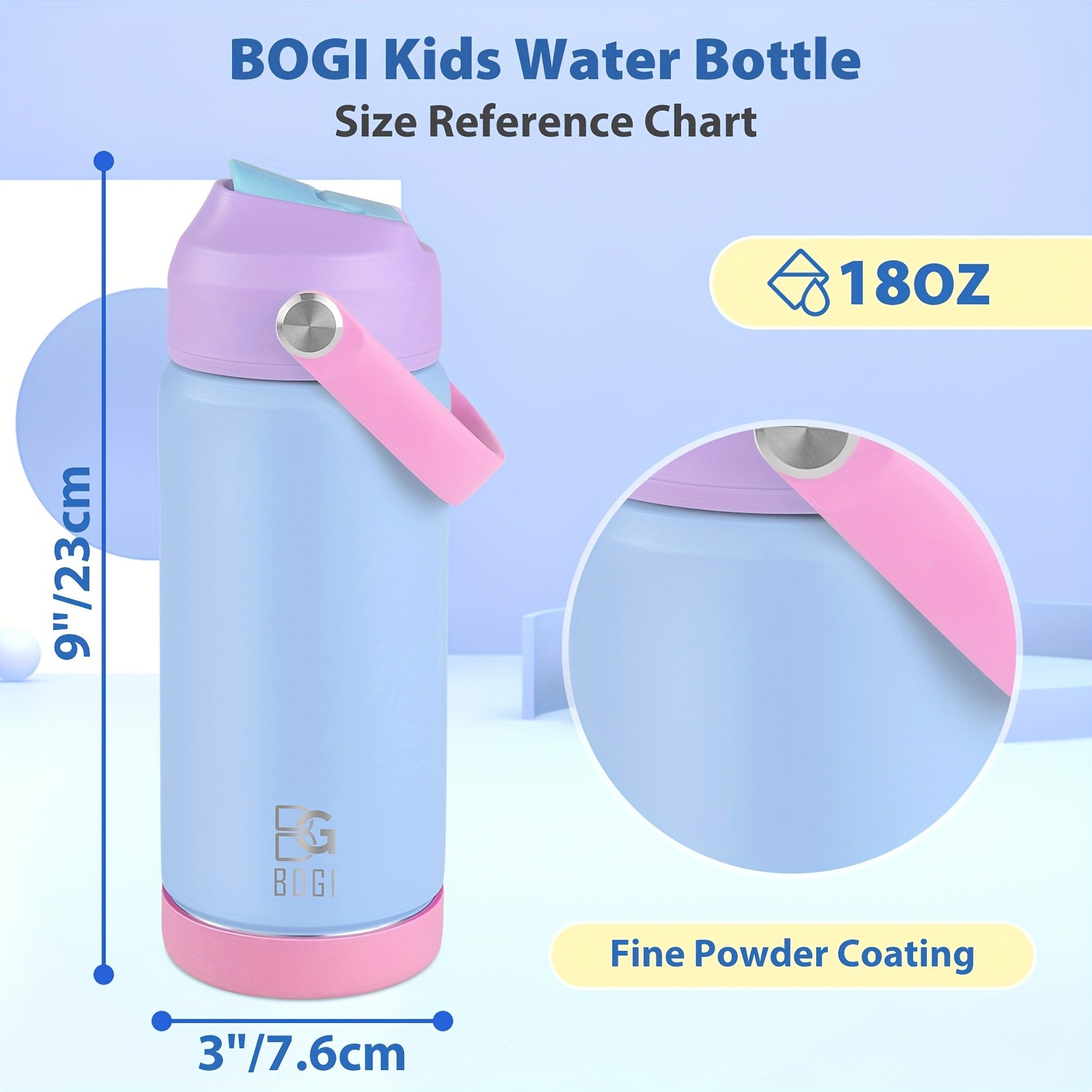 BOGI 18oz Insulated Stainless Steel Water Bottle with Straw