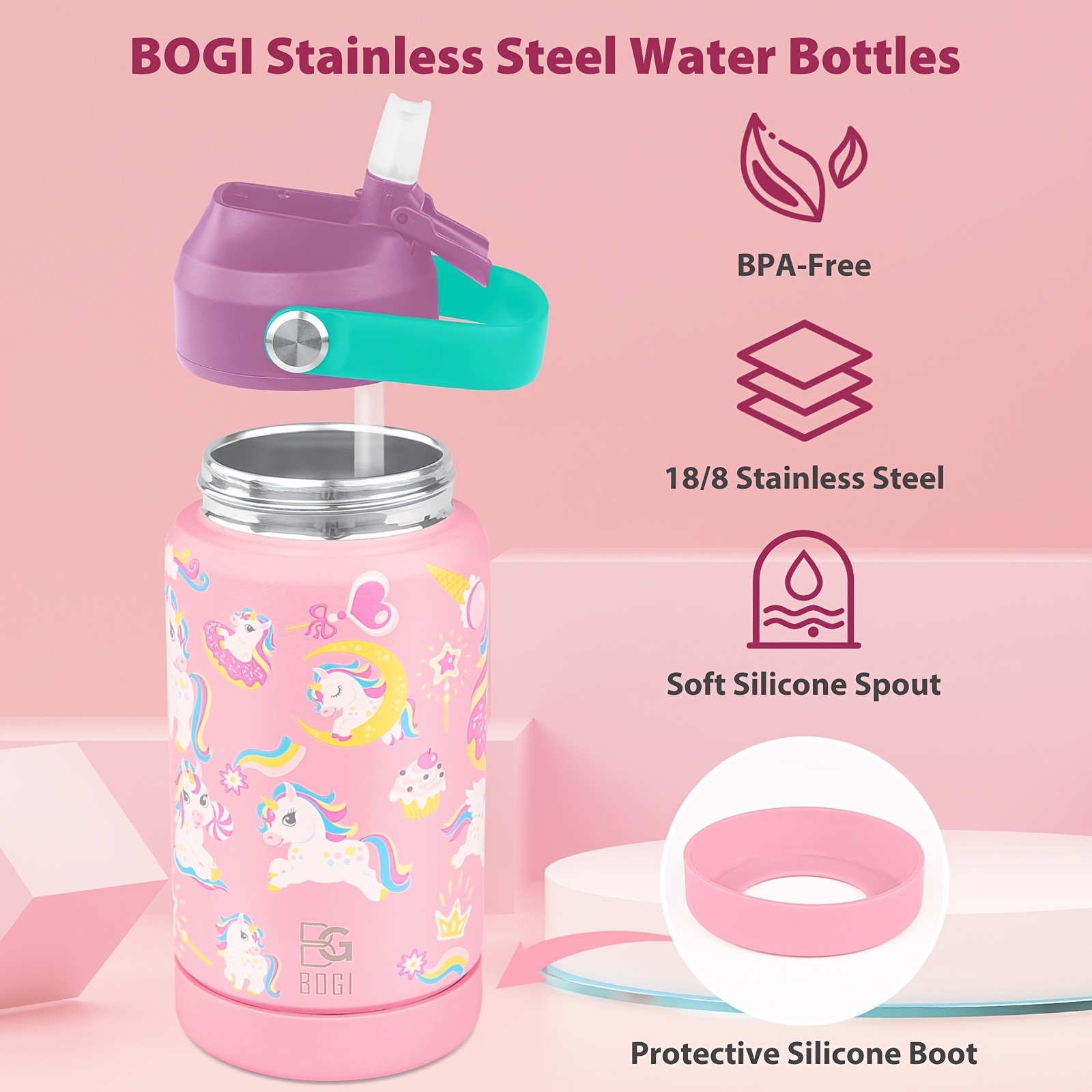 BOGI 12oz Insulated Stainless Steel Water Bottle