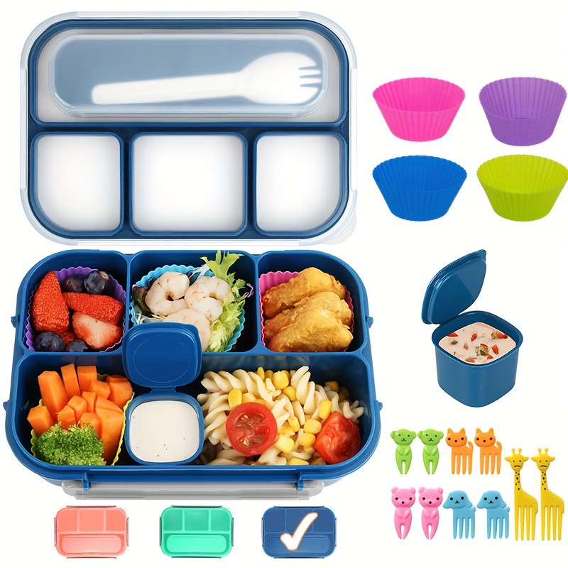 LOCSEE 1300ml Lunch Box with 4 Compartments and Food Clip