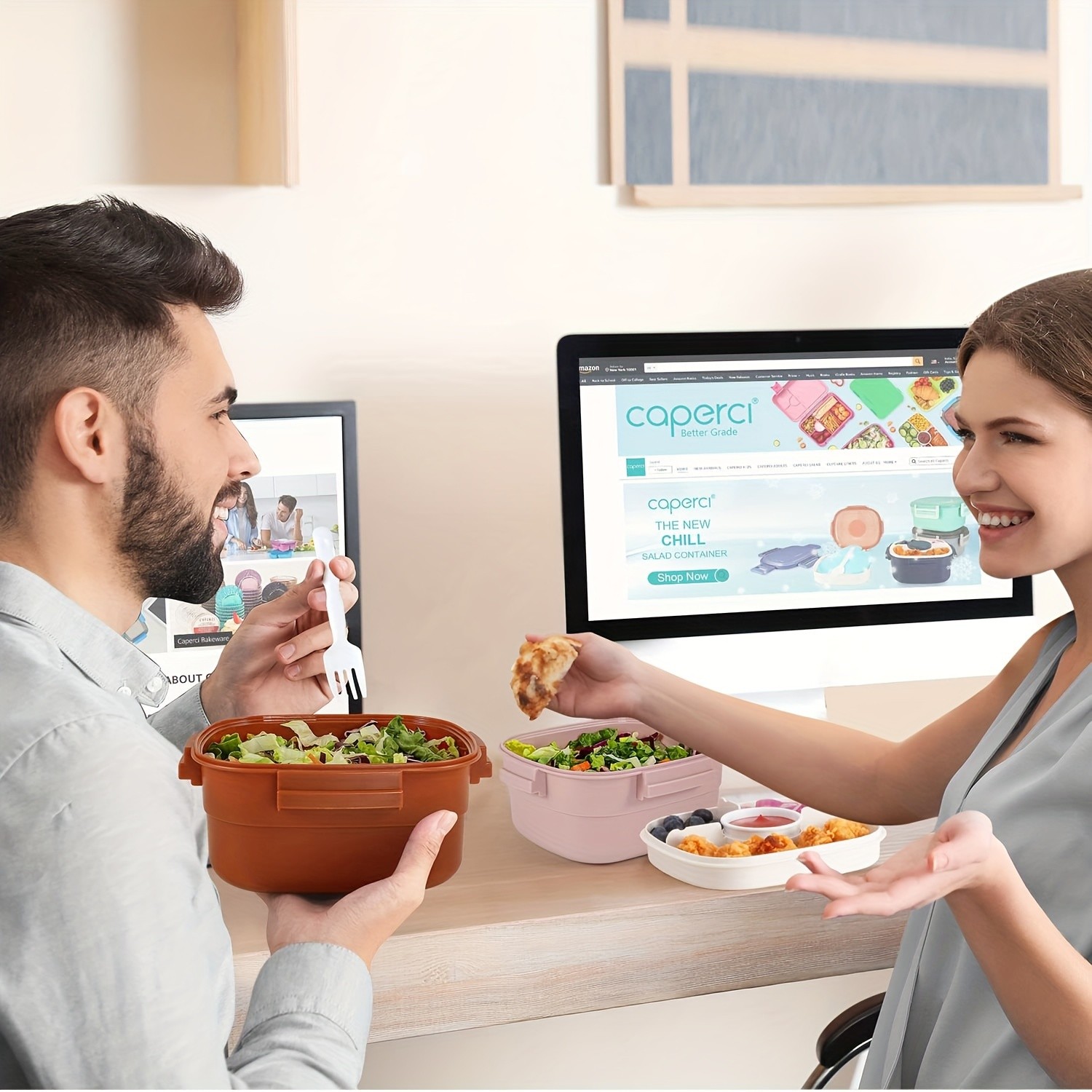 Caperci 55oz BPA-Free Salad Lunch Box with 4 Compartments