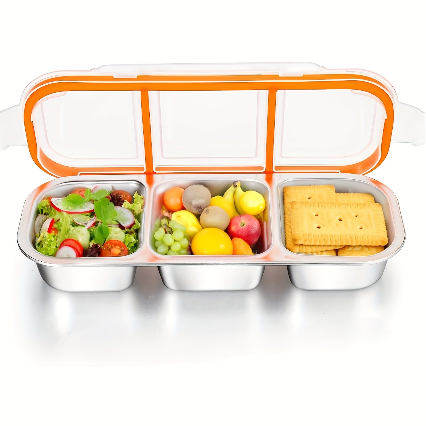 304 Stainless Steel Lunch Box, 3-Compartment Leak-Proof Bento Container