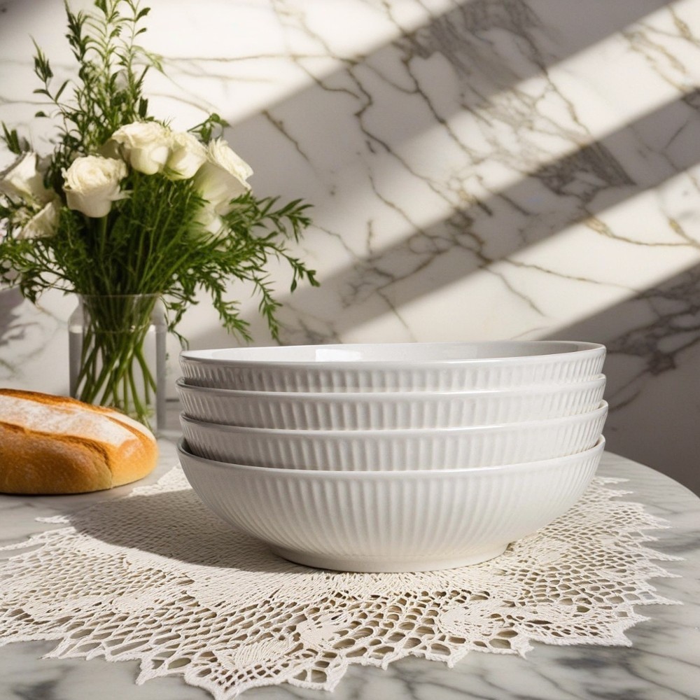 ARTENA 4pcs Large Ceramic Pasta Bowls