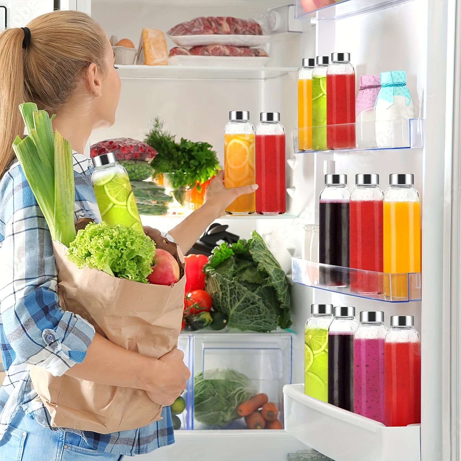 Grinkwell 6pcs 18oz Transparent Glass Bottles