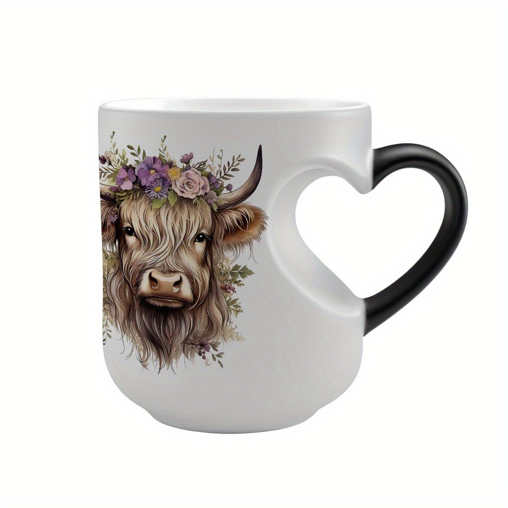 BABLOV Scottish Highland Cow Mug with Heart-Shaped Handle
