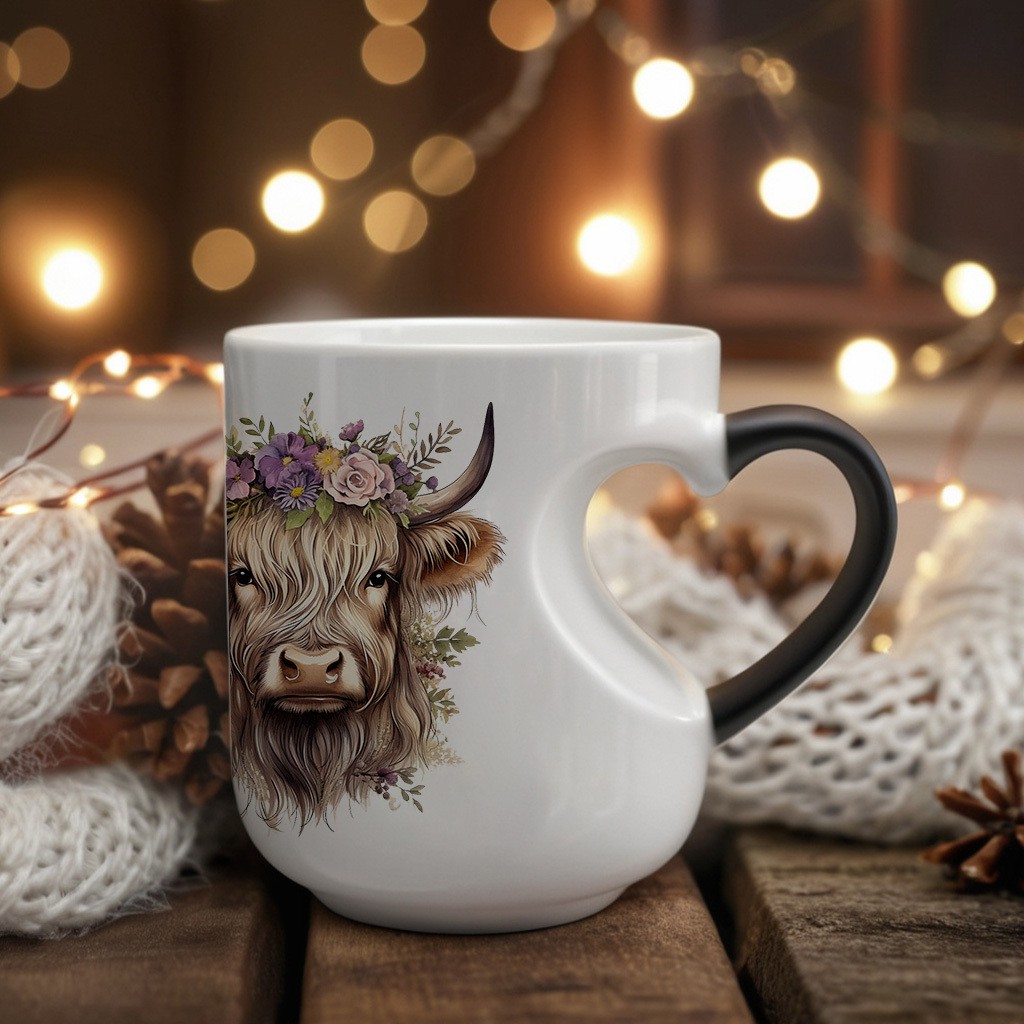 BABLOV Scottish Highland Cow Mug with Heart-Shaped Handle