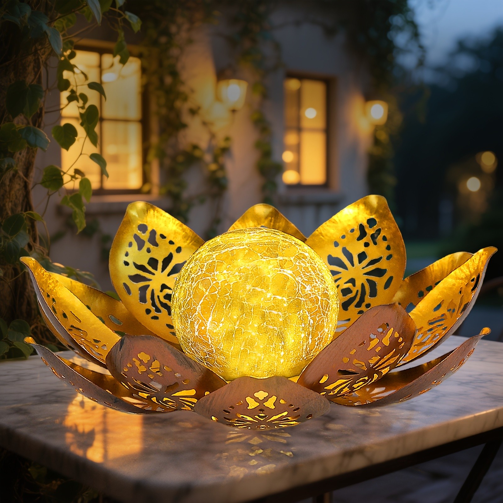 OTDECOR 1pc Solar Outdoor Lotus Statue Light