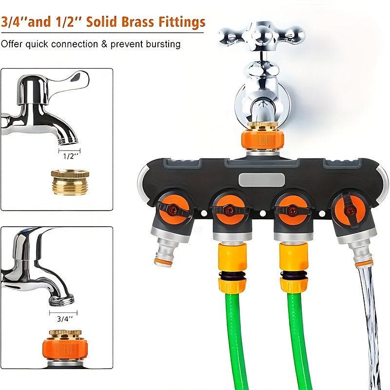 DRADO 4-Way Connector for 3/4-1/2 Inch Water/Garden Hose with Shut-Off Valve