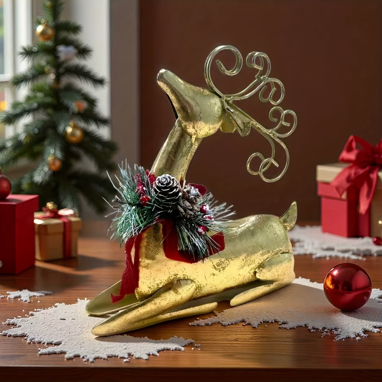 OTDECOR Elegant Golden Reindeer Statue