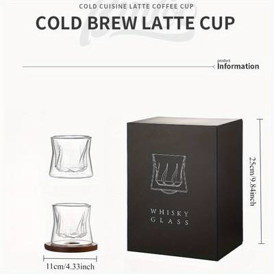 Bincoo Swivel Crystal Glass Coffee Mugs with Wooden Coasters  Elegant Whiskey and Coffee Mugs Set