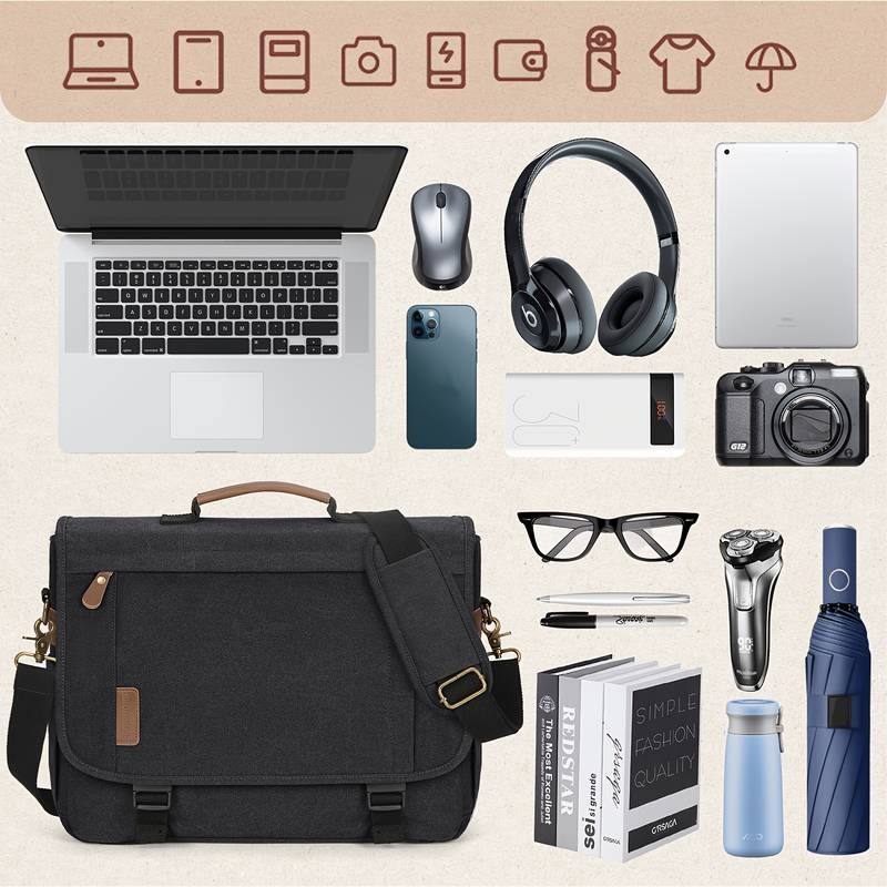 RAINSMORE Messenger Bag for Men  Vintage Canvas Laptop Briefcase for Work and Travel