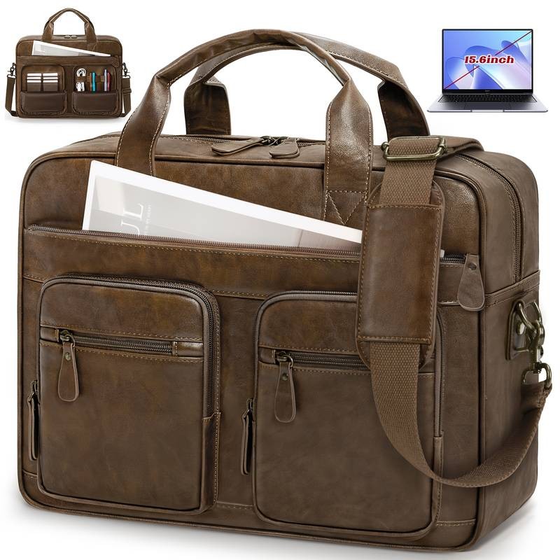 RAINSMORE Vintage Men's Messenger Bag  PU Leather Laptop & Notebook Bag for Business & Travel