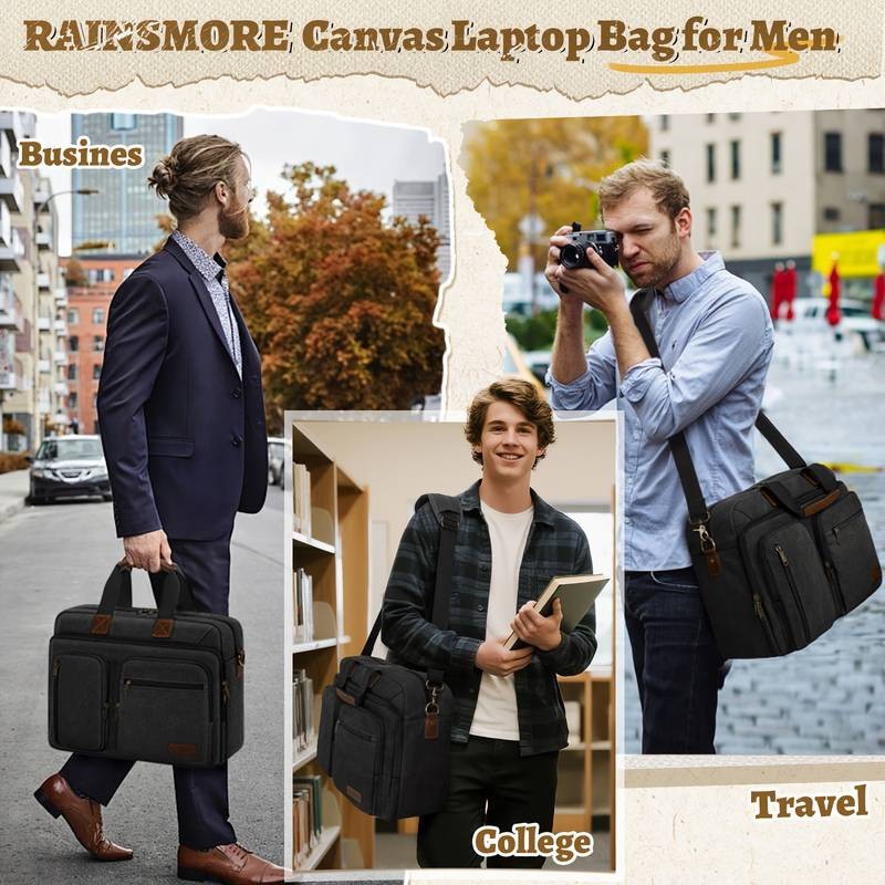 RAINSMORE Mens 15.6-inch Laptop Briefcase Professional Business Travel Bag with Shoulder Strap