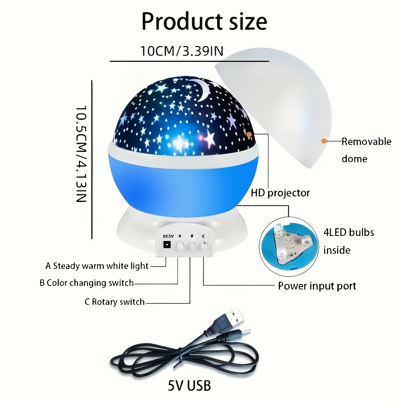 1pc 360 Rotating Starry Night Light Projector  Transform Your Room into a Cosmic Wonderland  Perfect for Bedrooms, Family Rooms, and as a Christmas Gift  Bring the magic of the night sky into your home with the 360 Rotating Starry Night Light Projector